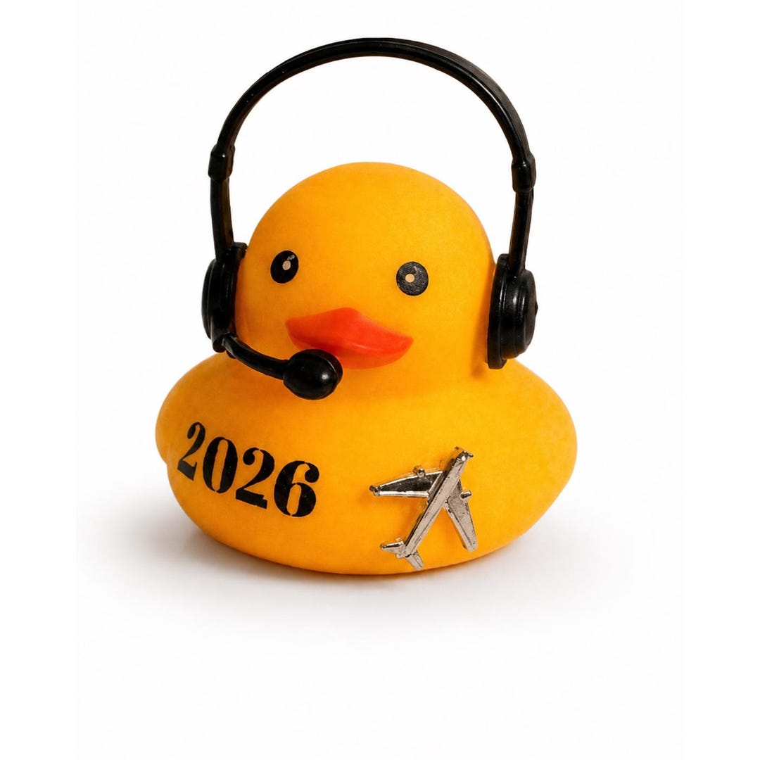 Pilot Rubber Duck on white background