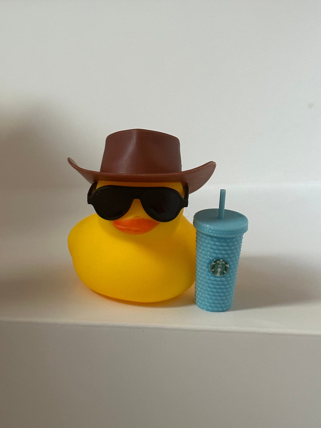Custom coffee lover rubber duck.  Hand decorated cafe drink, Personalized desk decor