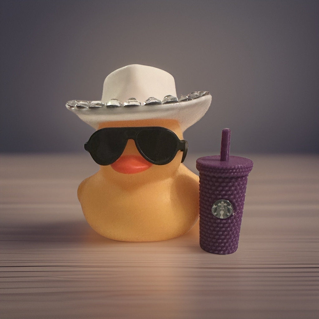 Custom coffee lover rubber duck.  Hand decorated cafe drink, Personalized desk decor