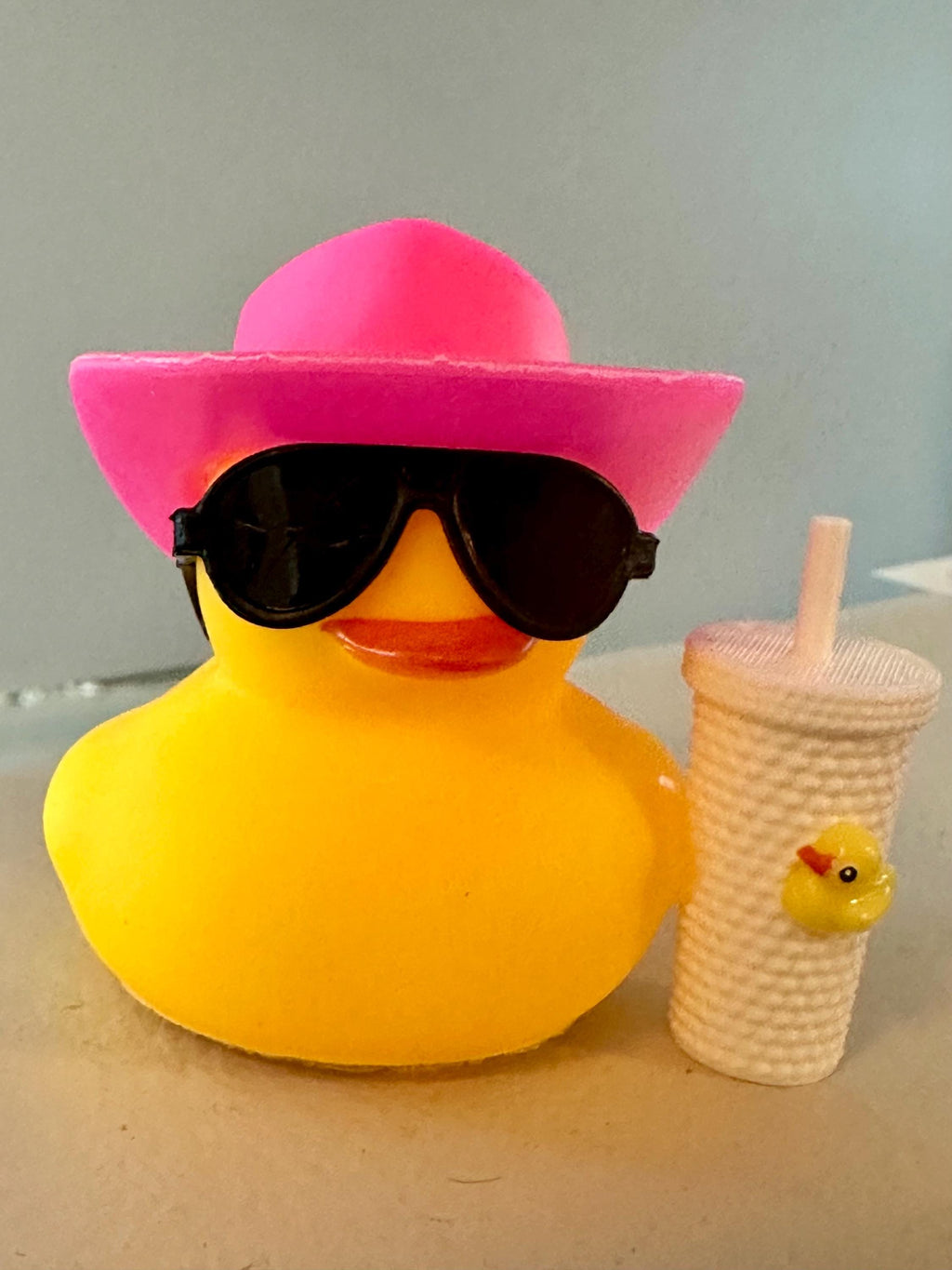 Coffee Duck with Cup: Cruising Dashboard Ornament