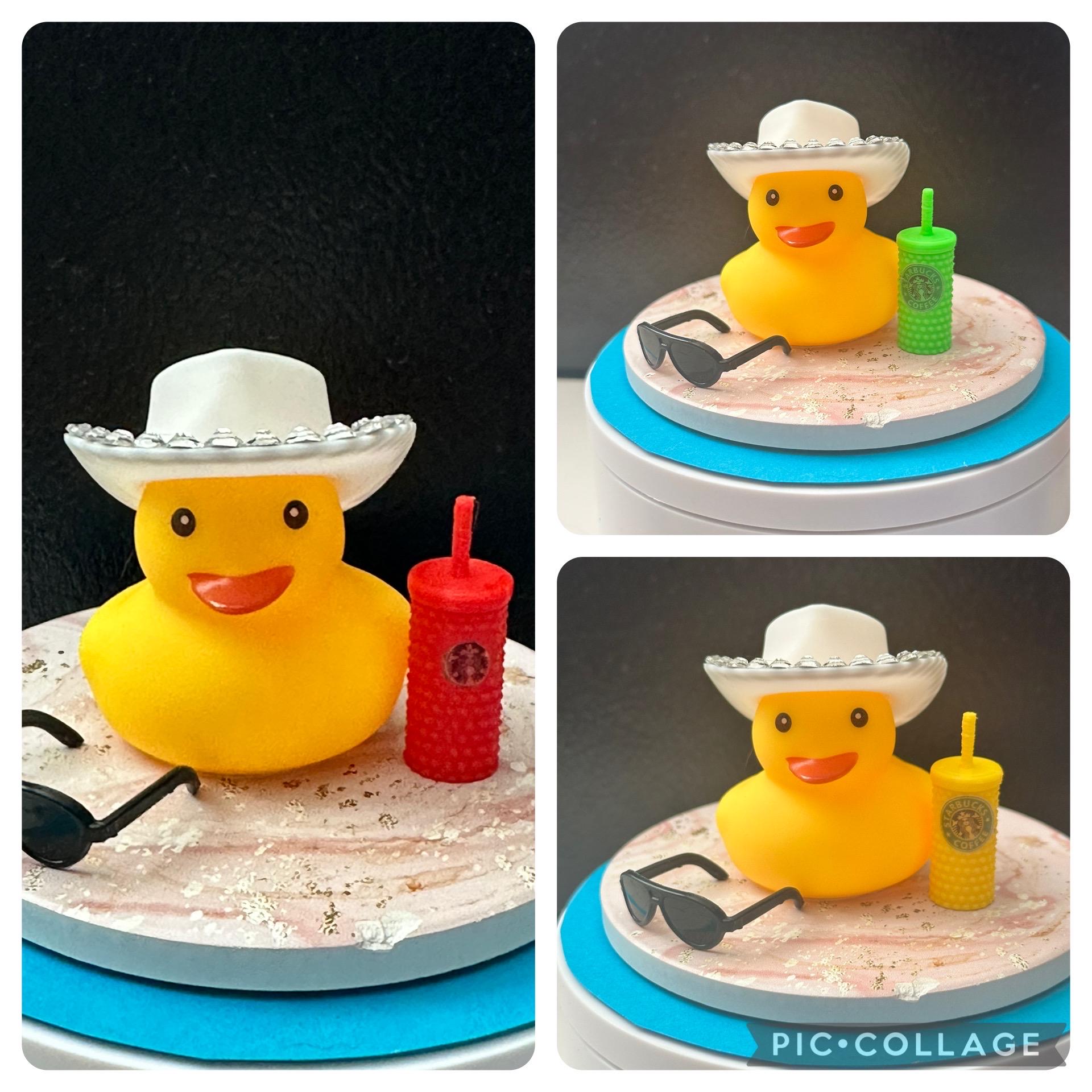 Custom coffee lover rubber duck.  Hand decorated cafe drink, Personalized desk decor
