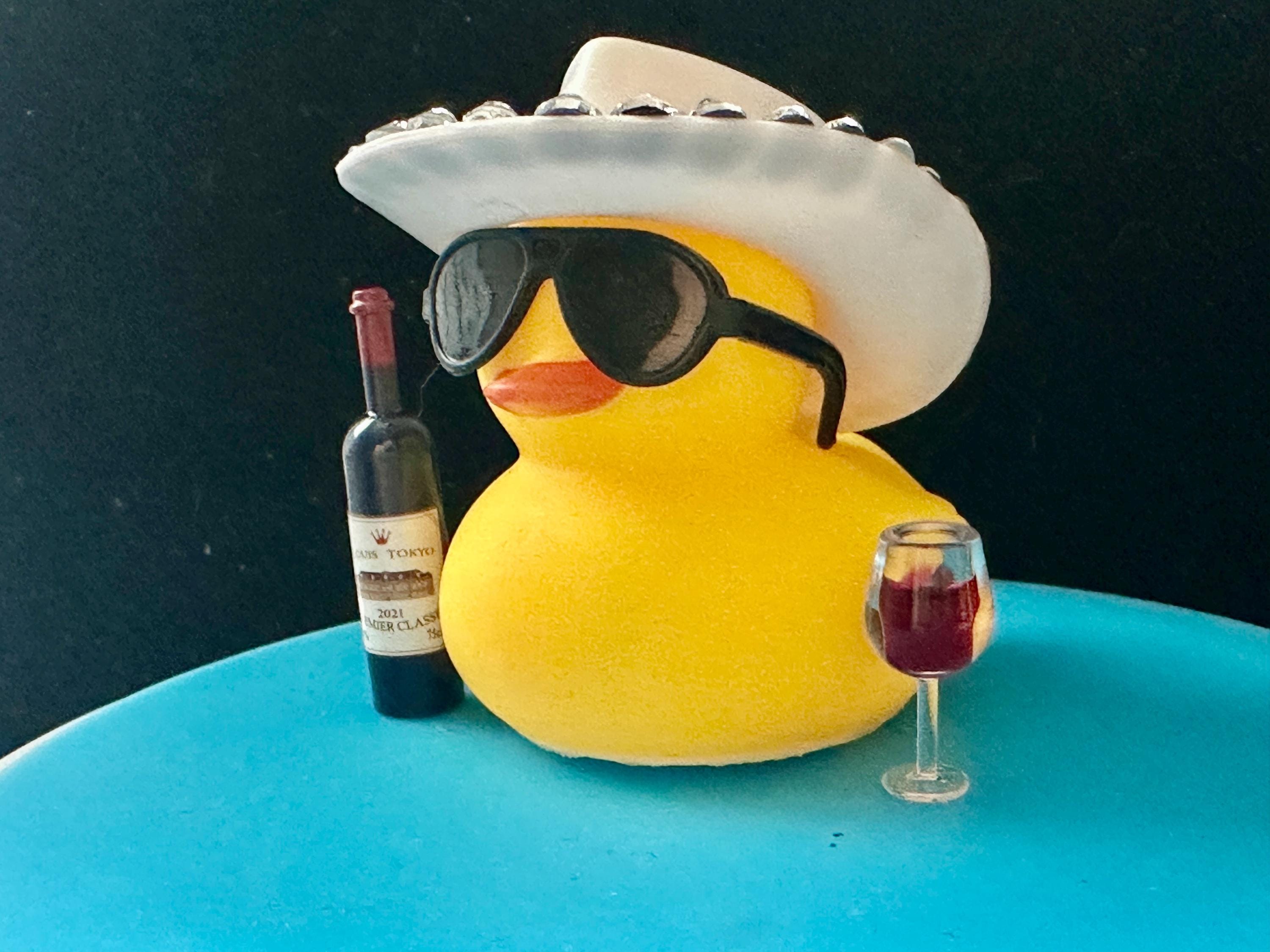 Wine Drinking Rubber Duck: Cowboy Car Dashboard Decor