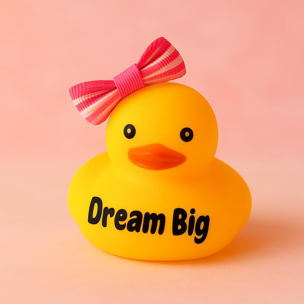 Dream Big Motivational Rubber Duck with Bow: Dashboard Car Decor