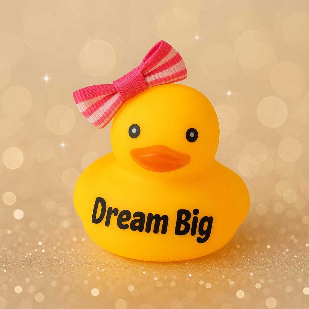 Dream Big Motivational Rubber Duck with Bow: Dashboard Car Decor