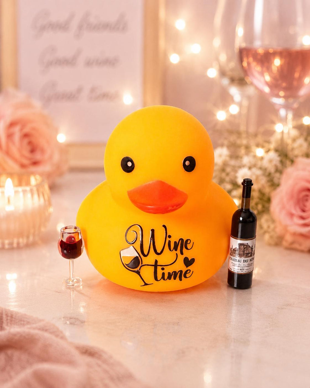 Custom wine lover rubber duck, decorated bar cart rubber duck, best friend gift